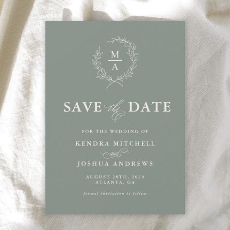 Deep Sage Simple Elegant Monogram Save the Date Popular Wedding Colors, Text Template, Elegant Monogram, Save The Date Designs, Wedding Prints, Craft Wedding, Wedding Save The Date, Formal Invitation, Personalized Decor