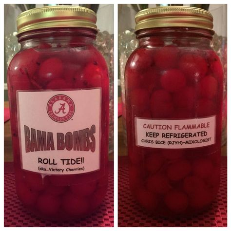 Crimson Tide Victory Cherries and a/k/a Bama Bombs.  No Crimson Tide victory is complete without having one of these and toasting the win. Roll Tide!!! Roll Tide, Crimson Tide, Red Peppercorn, Alabama, Victorious, Rolls