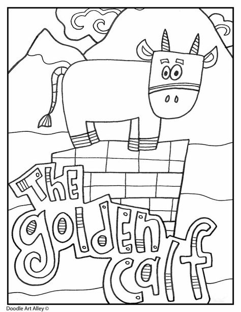 Old Testament Stories - Religious Doodles Golden Calf Activity, Golden Calf Craft For Kids Sunday School, Golden Calf Craft, Golden Calf Coloring Page, Golden Calf Bible Story, Moses Parts The Red Sea Coloring Page, New Testament Coloring Pages Free, Moses Coloring Sheet, Free Bible Story Coloring Pages