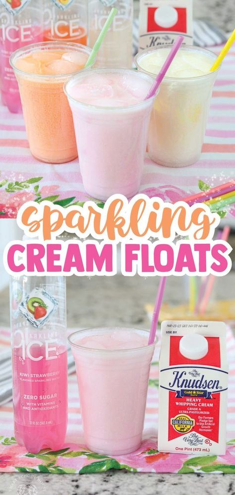 Sparkling cream floats from Smart School House combine your favorite flavored bubbly water with cream to create a sweet homemade drink! Like a Starbucks Pink Drink! This refresher is a fraction of the cost and sugar. In fact, it is a keto-friendly drink if you’re in search of low-carb and low-sugar ones. These floats are so fun and delicious, great for spring and summer! Sparkling Water Drinks, Bubbly Water, Strawberry Margaritas, Low Sugar Drinks, Flavored Water Drinks, Flavored Water Recipes, Smart School House, Iced Drinks Recipes, Flavored Sparkling Water