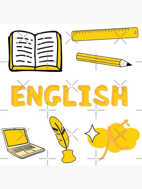 "Yellow English School Subject Sticker Pack" Poster by The-Goods | Redbubble English Subject Wallpaper, English Subject Cover, English Wallpaper School, T.l.e Subject, English Wallpaper, English Aesthetic, School Binder Covers, Subject Labels, Art School Supplies