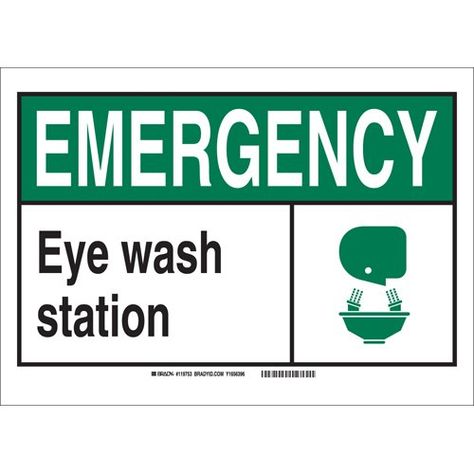 Brady 119991 Pressure Sensitive Vinyl"Emergency Eye Wash Station" Office and Facility Sign, Black/Green/White Brady Eye Wash Station, Wash Station, Plastic Signs, Sign Materials, Parking Signs, Door Accessories, Text Image, Door Signs, Black Green