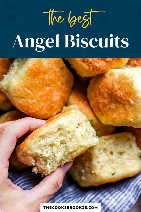 Dive into the world of homemade goodness with these Angel Biscuits – golden, buttery tops and a light, fluffy texture make them a delight for any meal. Quick and easy, ready in just 15 minutes! Perfect side dish for fall or winter meals or special occasions like Thanksgiving and Christmas. Angel Bread, Yeast Biscuits, Eggs Diet, Angel Biscuits, Southern Buttermilk Biscuits, Frozen Biscuits, Fluffy Light, The Cookie Rookie, Best Bread