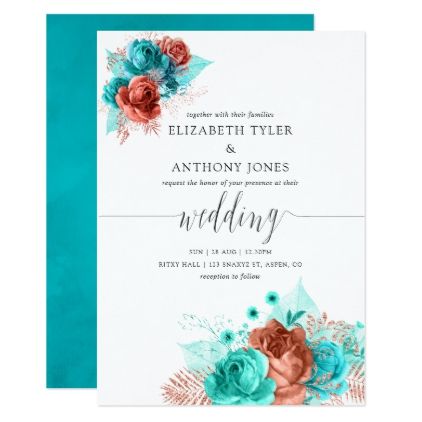 Turquoise and Coral Watercolor Floral Wedding Card - summer wedding diy marriage customize personalize couple idea individuel Tropical Bridal Party, Turquoise Wedding Invitations, Muslim Wedding Invitations, Cheap Wedding Flowers, Aqua Wedding, Coral Watercolor, Tropical Bridal, Wedding Invitation Size, Summer Wedding Invitations