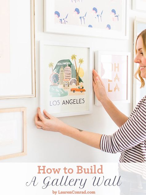 How to Build a Gallery Wall {by LaurenConrad.com} Frames For Pictures, Bedroom Gallery Wall, Diy Gallery Wall, Unique Gallery Wall, Gallery Wall Inspiration, Illustrated Art, Remodel Inspiration, Home Makeover, Work Spaces