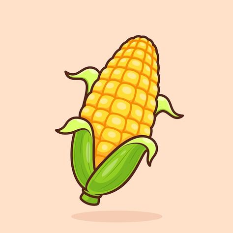 Corn Drawing Illustration, Cartoon Corn Drawing, Corn Reference, Cute Corn Drawing, Elote Drawing, Corn Illustration Design, Corn Drawing Simple, Corn Drawing Easy, Corn On The Cob Drawing