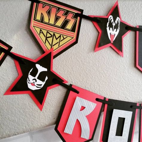 Kiss Band Themed 50th Birthday Party Banner, Kiss Army, 50 Rocks Kiss Band Party, Kiss Decorations, Kiss Birthday Party, Festa Rock Roll, Rock And Roll Party, Rock And Roll Birthday Party, 50 Rocks, Banda Kiss, Rock Costume