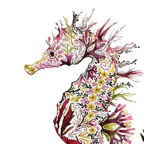 Helen Ahpornsiri on Instagram: “I thought I’d share some process pictures from ‘Behind the Waves’ (available in bookshops in the UK from tomorrow!) This spiny seahorse is…” Spiny Seahorse, Helen Ahpornsiri, Drawing With Flowers, Seahorse Drawing, Modern Folk Art, Ethnic Art, Flowers Art, Bird Photography, Birds Painting