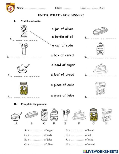 Food Containers Worksheets, Uncountable Nouns, Regular And Irregular Verbs, Simple Past Tense, Regular Verbs, Present Perfect, Irregular Verbs, English Language Learning, Positive And Negative