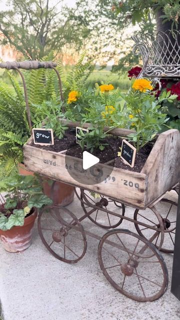 Wooden Tool Caddy, Porch Pots, Old Wicker, Tool Caddy, Wooden Wagon, Baby Buggy, Patio Pots, Flower Cart, Ideas For Gardens