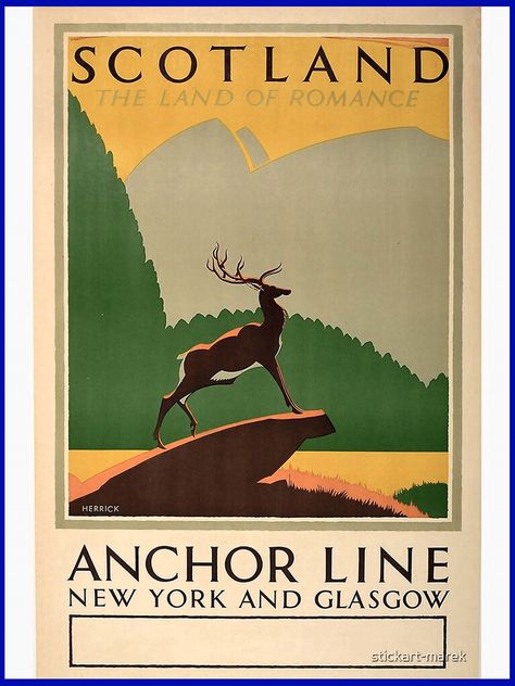 Art Deco Poster, Deer Design, Scottish Art, Vintage Travel Poster, Glasgow Scotland, Nature Wildlife, Scotland Travel, Vintage Travel Posters, Poster Size