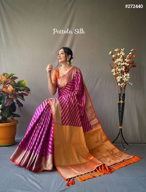 Laheriya Saree, Patola Sarees, Brocade Blouse, Wedding Saree Collection, Brocade Blouses, Elegant Attire, Wedding Saree, Stylish Sarees, Saree Dress