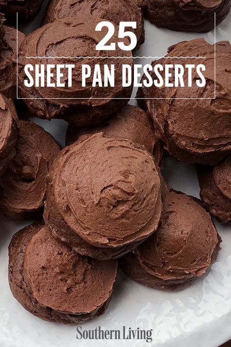 If you’re baking for a crowd this list of our most sought-after sheet pan desserts will come in handy. You’ll want to store these recipes in your recipe box under desserts to feed a crowd. Whether you’re whipping up a tasty treat for a church potluck or school bake sale, these desserts will save the day. #sheetpandessert #dessertforacrowd #simpledessert #potluck #southernliving Baked Goods For Large Groups, Baking For A Crowd, Pudding For A Crowd, Easy Large Batch Desserts, Desserts For A Crowd Gluten Free, Cheap Cookies For A Crowd, Sunday Treats, Poor People Desserts, Desserts That Dont Need To Be Refrigerated