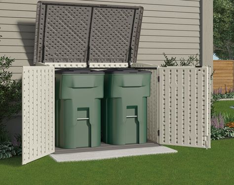 Garbage Shed, Shed Landscaping, Storage Shed Kits, Covered Patio Design, Garbage Storage, Shed Construction, Steel Sheds, Garden Site, Shed Kits