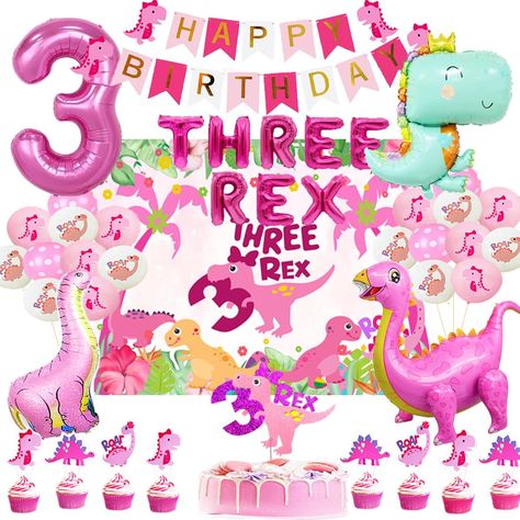 BEOXAGAR Dinosaur Birthday Party Supplies 3 Year Old Girl,Pink dinosaur party supplies 3rd birthday , three Dino-rex birthday party decorations girl , three dino-rex girl birthday party supplies dinosaur birthday backdrop Pink Dinosaur Party, Dino Party Decorations, Girl Dinosaur Party, Girl Dinosaur Birthday, Girls 3rd Birthday, Dinosaur Party Decorations, Dinosaur Party Supplies, Dinosaur Birthday Party Decorations, Third Birthday Party