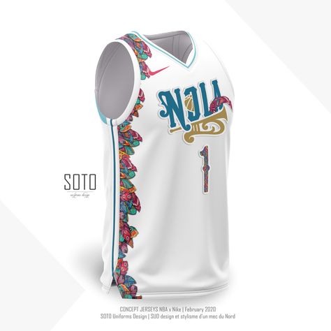 NBA City Edition - NOLA PELICANS - concept by SOTO on Behance Basketball Jersey Design Ideas Sublimation, Cool Basketball Jerseys, Best Basketball Jersey Design, Basketball Jersey Design, Vintage Basketball Jerseys, Concept Jersey, Basketball Jersey Outfit, Basketball Kit, Custom Basketball Uniforms