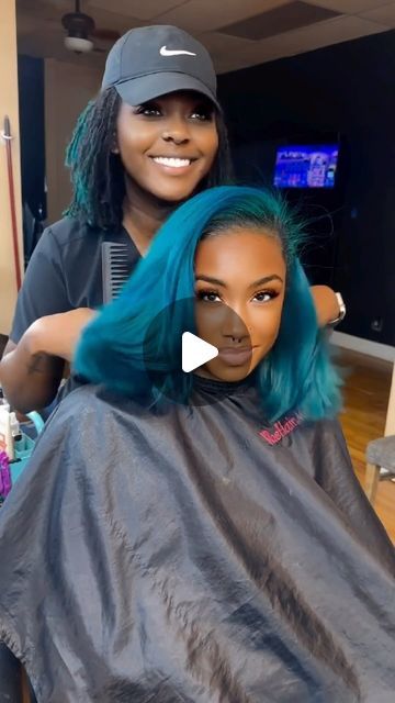 Dark Dyed Hair Colors, Turquoise Hair Black Women, Blue Hair On Black Women, Silk Press With Color, Blue Underneath Hair, Aqua Hair, Turquoise Hair, Natural Black Women, Silk Press