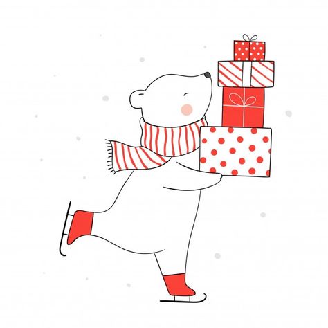 New Year Cute Drawing, Cute Winter Drawings, Cute Christmas Images, Cute Christmas Bear, New Year Doodle, Christmas Cards Drawing, Doodle Cartoon, Draw Illustration, Christmas Doodles