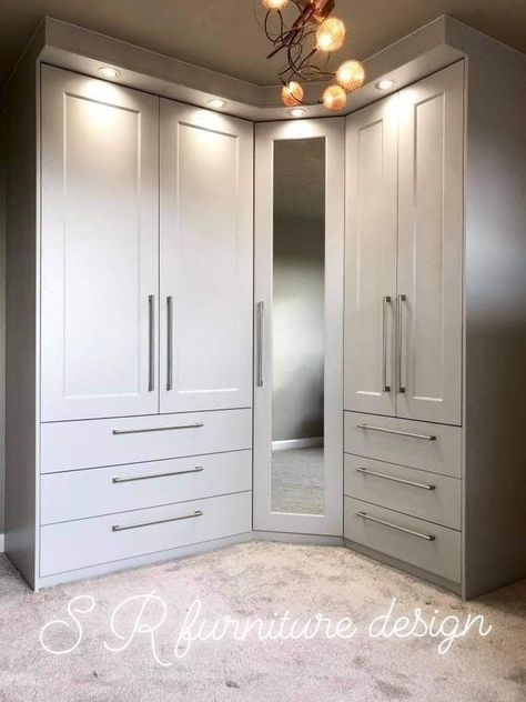 Corner Wardrobe Interior Design, Corner Cupboard In Bedroom, Corner Bedroom Wardrobe, Wardrobe In Corner, Bedroom Corner Cupboard Designs, Bedroom Corner Cupboard, Corner Bedroom Closet Ideas, Bedroom Wardrobe Corner, Corner Wadroob Design Bedroom