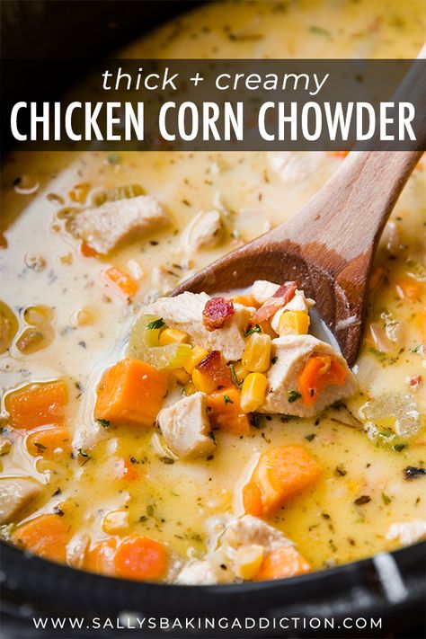 Corn Chowder Soup, Chicken Corn Soup, Slow Cooker Creamy Chicken, Chicken Corn Chowder, Chicken Corn, Chowder Soup, Bacon Recipe, Corn Soup, Savory Soups