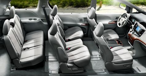 2012 XLE interior shown in Light Gray - 8th seat is small Toyota Sienna Interior, Vans Slides, Buying New Car, Used Toyota, Cool Vans, Army Vehicles, Toyota Sienna, Minivan, Grand Caravan