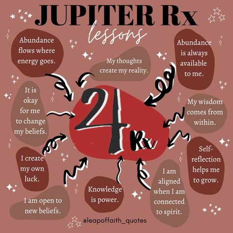 Leap Of Faith - Astrology 🔮🌙 on Instagram: "JUPITER RETROGRADE LESSONS // Retrograde periods can be perceived as all doom and gloom, yet there are many important lessons and positive aspects to be learnt. Jupiter Retrograde is deemed to not be as disruptive as other retrogrades, due to Jupiters energy being mainly “positive” and “lucky”. This is however like all retrogrades still a period where we are asked to go on a journey of self reflection. We are asked to evaluate our beliefs and release Jupiter Retrograde 2023, Jupiter Retrograde In Birth Chart, Leo Jupiter, Astro Journal, Jupiter Energy, Witchy Notes, Retrograde Meaning, Jupiter Astrology, Jupiter Retrograde