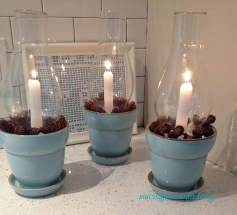 glass chimney candle holders, christmas decorations, repurposing upcycling, seasonal holiday decor, Three pots to use and change up seasonally Clay Pot Projects, Terra Cotta Pot Crafts, Homemade Christmas Decorations, Flower Pot Crafts, Diy Candle Holders, Clay Pot Crafts, Ceramic Pots, Clipboard, Christmas Decorations To Make