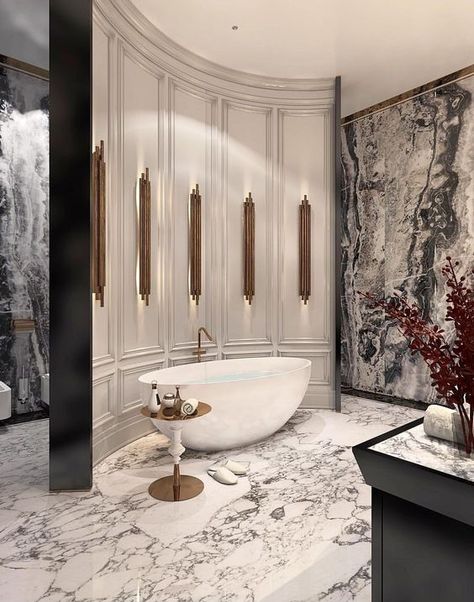 Bilik Air, Curved Wall, Marble Floors, Contemporary Bathroom Designs, Curved Walls, Home Luxury, Hus Inspiration, Bathroom Design Luxury, Dream Bathrooms