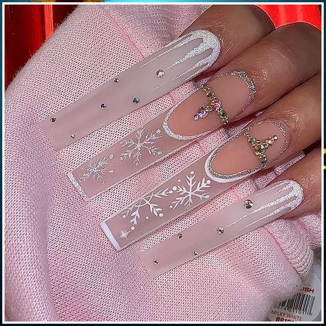 Christmas Nails Acrylic Coffin - Get access to the leading brands and amazing products to meet your needs - Act Now and Visit Today! Fake Nails Long, Press On Nails Long, Winter Nails Acrylic, Nagel Tips, Coffin Press On Nails, Coffin Shape, Snowflake Nails, Coffin Shape Nails, Nails White