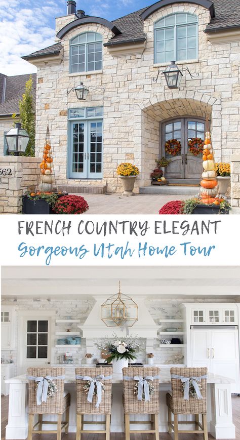 A gorgeous Utah home tour that is one of the prettiest French country homes I've seen! It's grand in scale, yet decorated for real life family and friends. #utahhomes #beautifulhomes #elganthomedesign #frenchcountryhome #frenchcountrydesign #homedesign #homeideas #designideas #bluedecor French Country Homes, Diy French Country Decor, Decoraciones Ramadan, French Country Farmhouse Decor, French Style Chairs, Casa Garage, Utah Home, Modern French Country, French Farmhouse Decor