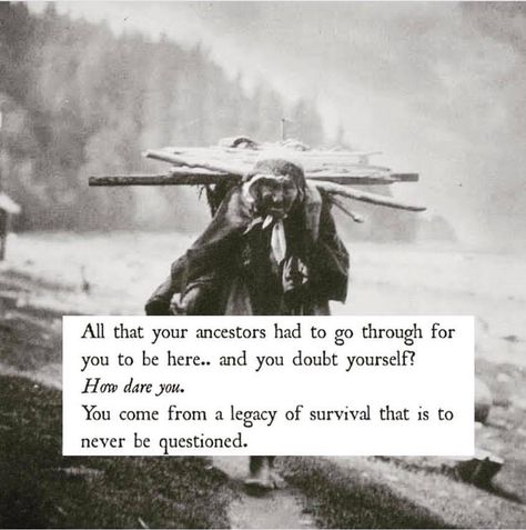 All that your ancestors had to go through for you to be here. and you doubt yourself? You come from a legacy of survival that is to never be questioned. Ancestors Quotes, Warrior Goddess Training, Warrior Goddess, Native American Wisdom, Native American Quotes, Poem Quotes, Guy Names, Wisdom Quotes, Words Quotes