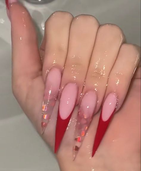 Valentine Nails Stilleto, Vday Stilleto Nails, Valentines Stelitto Nails, Red Stelitto Nails Long, Valentine Stilleto Nails Designs, Red French Stiletto Nails, Red French Tip Stiletto Nails, Valentines Nails Stiletto, Stiletto Nails Medium Length