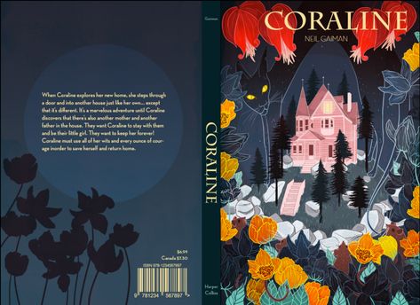 Coraline Book Cover on Behance Coraline Illustration Book, Book Sleeve Design, Coraline Book Cover, Book Layout Design Inspiration, Book Covers Front And Back, Book Cover Inspiration, Book Back Cover, Mini Book Covers, Coraline Book