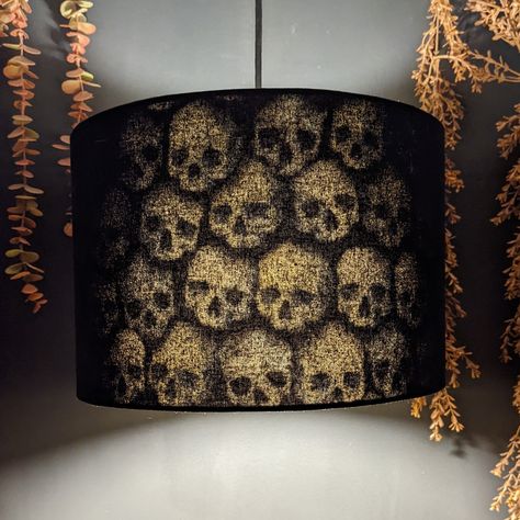 Gothic Lampshade, Gothic Homeware, Goth Bedroom, Recycled House, Skull Light, Bedroom Redesign, Handmade Skulls, Goth Home, Goth Home Decor