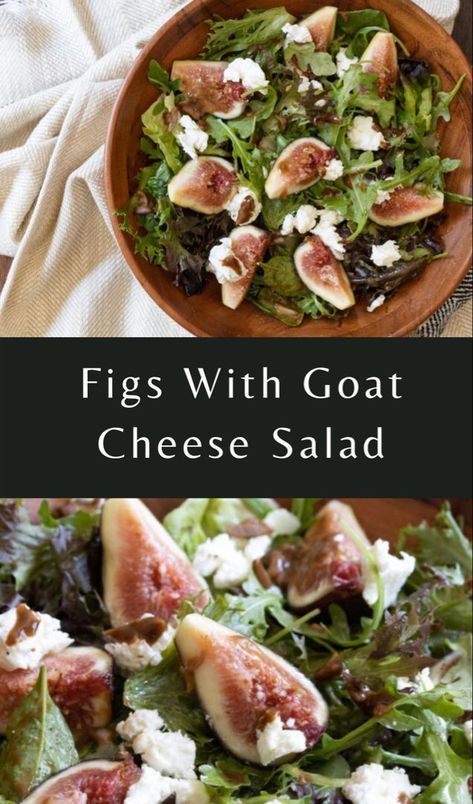 This Fig with Goat Cheese Salad is a classic, beautiful, savory, and elegant dish that is perfect for a lunch or light dinner. The balsamic glaze, figs, and goat cheese offer a tangy contrast of flavors. Enjoy these unique flavors soon. Summer Salad Dinner, Figs And Goat Cheese, Figs With Goat Cheese, Perfect Salad Recipe, Fig Salad, Salad Dinner, Salad Mixed Greens, Best Salad Recipes, Goat Cheese Salad