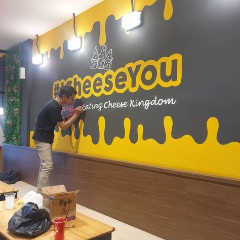 Resturant Interior Design, Wall Typography, Yellow Restaurant, Cake Shop Design, Fast Food Logos, Restaurant Design Inspiration, Cafe Menu Design, Cafe Logo Design, Hostels Design