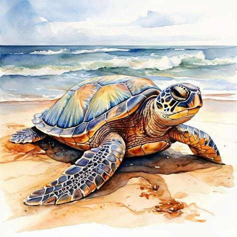 Sea Turtles Photography, Tortoise Drawing, Sea Turtle Artwork, Turtle Sketch, Underwater Drawing, Sea Turtle Pictures, Sea Turtle Watercolor, Turtle Watercolor, Ocean Turtle