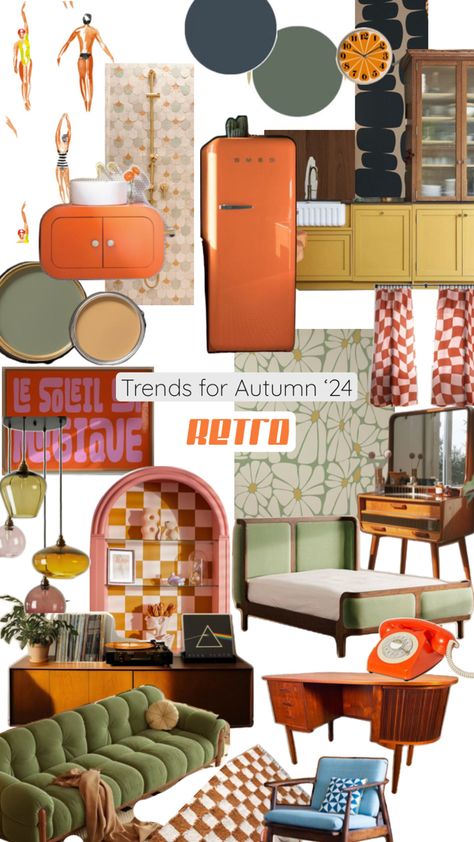 70s Interior Design Retro, 90s Interior Design, Design My Room, Room Moodboard, 90s Interior, 70s Interior Design, Retro Apartment, Interior Design Retro, 90s Decor