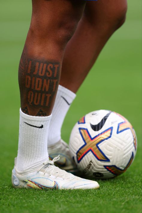 Football Tattoo Ideas For Men Arm, Soccer Player Tattoos, Chelsea Football Club Wallpapers, Calf Tattoo Men, Animal Tattoos For Men, Tattoo Font For Men, Reece James, Chelsea Fc Players, Football Motivation