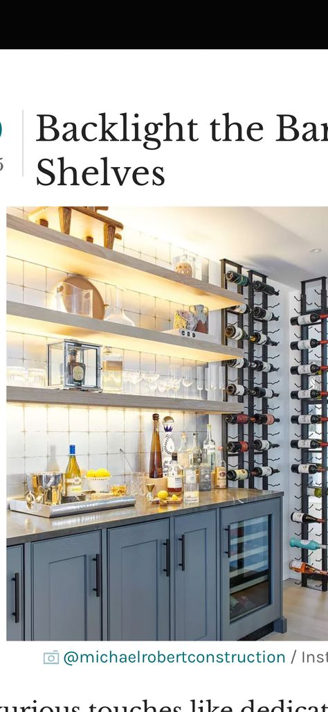 Who needs to go out with a great bar at home? Click through our favorite home bar ideas to gain some inspiration to create your own at home. Home Wall Bar Ideas, Wet Bar Wine Glass Storage, Home Bar With Glass Shelves, Must Have Liquor Home Bars, Home Bar Glassware Storage, Wine Bar Ideas Home, Brick Wall Home Bar, Bar In Dining Room, Undining Room