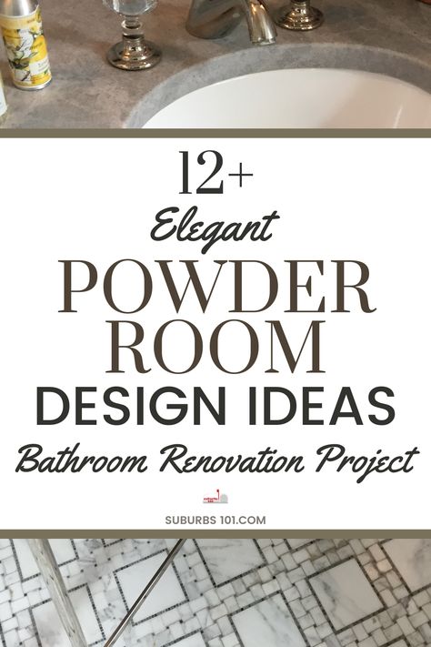 Powder Room Guest Essentials, Powder Room Gray Tile Floor, Lighting For Powder Room, Transitional Powder Bathroom, Powder Room With Vanity, Small Guest Powder Room Ideas, Nautical Powder Room Ideas, Feminine Half Bathroom Ideas, Powder Room With Gray Vanity