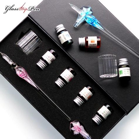 Art Suplise, Calligraphy Decoration, Glass Dip Pen, Glass Pen, Art Industry, Pencil Drawings For Beginners, Crystal Pen, Pen Set Gift, Pretty Pens