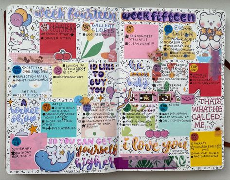 3/3 colorful maximalist weekly bullet journal bujo spread studyblr inspiration Weekly Journal Spread, Maximalist Journaling, Maximalist Journal, Messy Bullet Journal, Junk Journal Spread, Bujo Weekly Spread Ideas, Weekly Bullet Journal, Colorful Maximalist, Bujo Weekly Spread