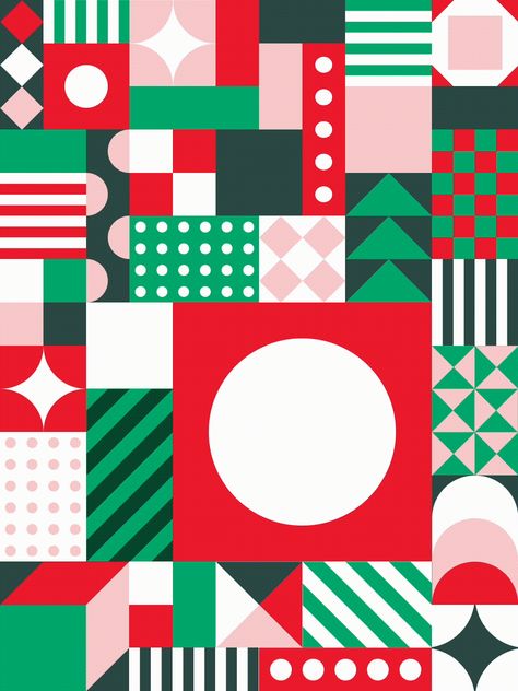 Christmas Food Graphic Design, Geometric Christmas Design, Geometric Christmas Illustration, Holiday Motion Graphics, Christmas Visual Identity, New Year Motion Design, Christmas Geometric Pattern, Holiday Graphic Design Inspiration, Holiday Pattern Illustration