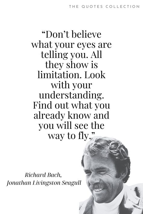 Richard Bach quote from his book Jonathan Livington Seagull Seagull Quotes, Jonathan Livingston Seagull Quotes, Richard Bach Quotes, Seagull Tattoo, Jonathan Livingston Seagull, Selling Books, Livingston, Motivational Quote, Self Improvement Tips