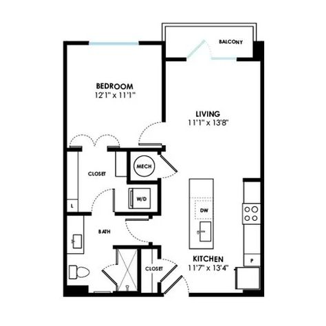 Cypress | 1 Bed Apartment | Hite & Notch Apartments 800 Sq Ft Apartment Layout, 1 Bed Apartment Floor Plan, Apartment Layout 1 Bed, 1 Bedroom Apartment Floor Plan, 1 Bedroom Apartment Layout, Sims Apartment, Apartment Layouts, 1 Bed Apartment, Townhouse Ideas