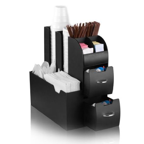 Mind Reader "Organizer" Coffee Condiment and Accessories Caddy, Black Mind Reader http://smile.amazon.com/dp/B009P8K602/ref=cm_sw_r_pi_dp_KfoAub1AX4B4B Hair Salon Ideas Small Spaces, Mini Hair Salon, Shop Coffee Bar, Office Coffee Station, Coffee Organization, Office Break Room, Tea Organization, Condiment Caddy, Coffee Stirrers