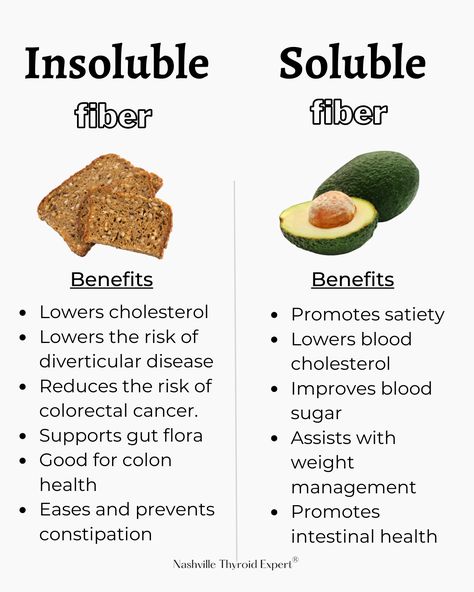 ✅Insoluble fiber: Foods such as cauliflower, green peas, dark leafy greens, blackberries, whole grains, nuts, seeds, brown rice, beans, potatoes, carrots, chia seeds, and fruits with skin contain this type of fiber. ✅ Soluble fiber: Some foods that contain this type of fiber include avocado, brussels sprouts, turnips, citrus fruits, black beans, flax seeds, carrots, apples, chia seeds, broccoli, and more. Insoluble Fiber Foods, Fiber Benefits, Insoluble Fiber, Beans Potatoes, Healthy Hacks, Food Types, Rice Beans, Intestinal Health, Potatoes Carrots