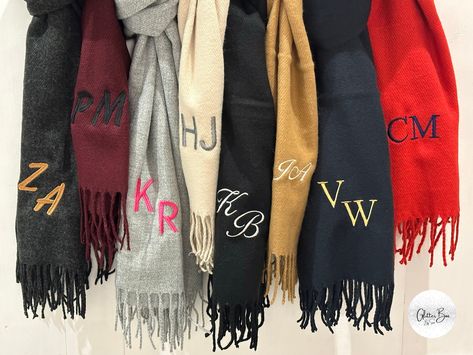 Chunky Font, Personalized Scarves, Luxury Scarf, Embroidered Initials, Embroidered Scarf, Embroidered Name, Luxury Scarves, Great Gifts For Men, Oversized Scarf