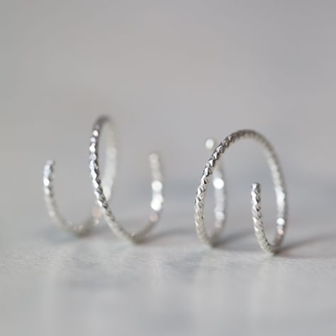 Spiral Earrings Silver Earrings Diamond Cut Earrings Minimal Earrings Minimalist Earrings Spiral Hoop Earrings Double Earrings Lobe Piercings, Double Earrings, Double Piercing, Helix Hoop, Earrings Minimal, Earrings Double, Teen Jewelry, Double Hoop Earrings, Cut Earrings